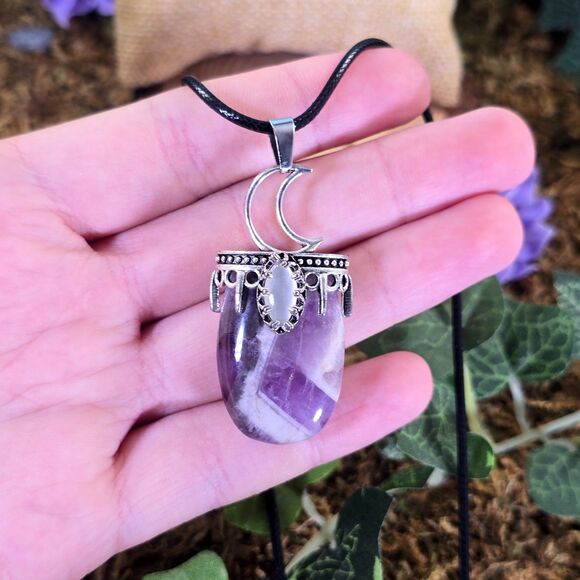 Crescent Moon Amethyst and Moonstone Necklace #33 - Picture 2 of 2